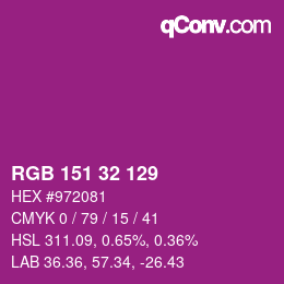カラーコード: RGB 151 32 129 | qconv.com