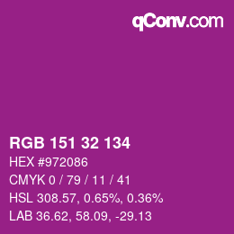 Color code: RGB 151 32 134 | qconv.com