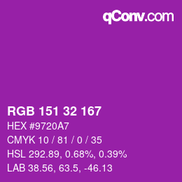 Color code: RGB 151 32 167 | qconv.com