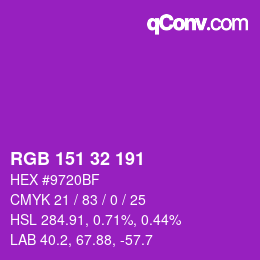 カラーコード: RGB 151 32 191 | qconv.com