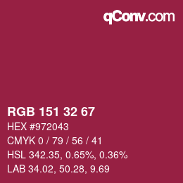 カラーコード: RGB 151 32 67 | qconv.com