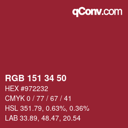 Color code: RGB 151 34 50 | qconv.com