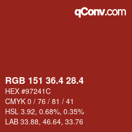 カラーコード: RGB 151 36.4 28.4 | qconv.com