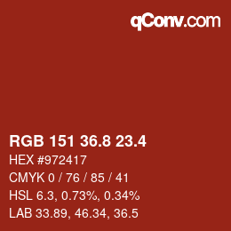 カラーコード: RGB 151 36.8 23.4 | qconv.com
