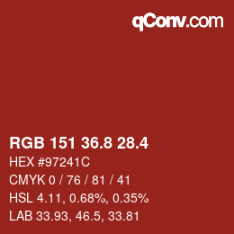 カラーコード: RGB 151 36.8 28.4 | qconv.com