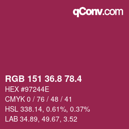 カラーコード: RGB 151 36.8 78.4 | qconv.com