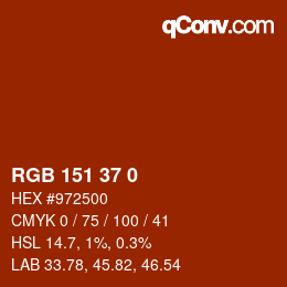 颜色代码: RGB 151 37 0 | qconv.com