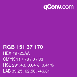 颜色代码: RGB 151 37 170 | qconv.com