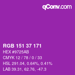 Color code: RGB 151 37 171 | qconv.com