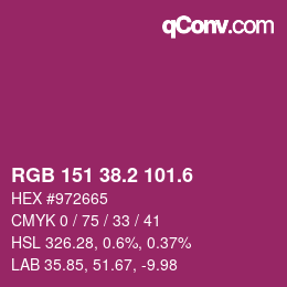 カラーコード: RGB 151 38.2 101.6 | qconv.com