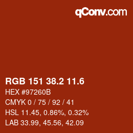カラーコード: RGB 151 38.2 11.6 | qconv.com