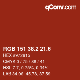 カラーコード: RGB 151 38.2 21.6 | qconv.com