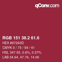 カラーコード: RGB 151 38.2 61.6 | qconv.com
