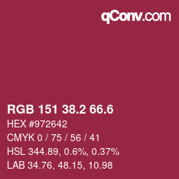 カラーコード: RGB 151 38.2 66.6 | qconv.com