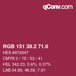 カラーコード: RGB 151 38.2 71.6 | qconv.com