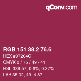 カラーコード: RGB 151 38.2 76.6 | qconv.com