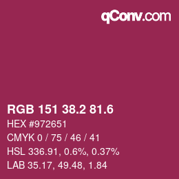 カラーコード: RGB 151 38.2 81.6 | qconv.com