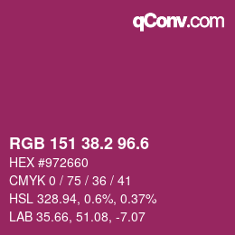 カラーコード: RGB 151 38.2 96.6 | qconv.com