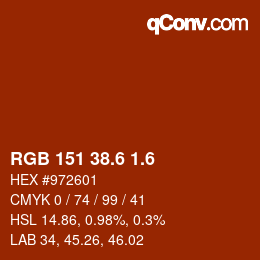 カラーコード: RGB 151 38.6 1.6 | qconv.com