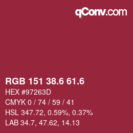 カラーコード: RGB 151 38.6 61.6 | qconv.com