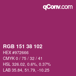 颜色代码: RGB 151 38 102 | qconv.com