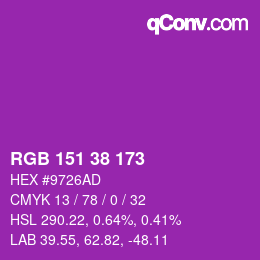 カラーコード: RGB 151 38 173 | qconv.com