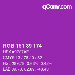 Color code: RGB 151 39 174 | qconv.com