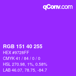 Color code: RGB 151 40 255 | qconv.com