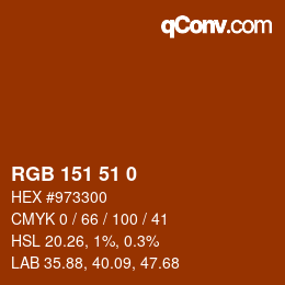 颜色代码: RGB 151 51 0 | qconv.com
