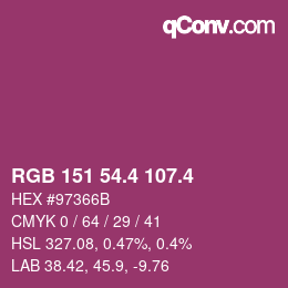 カラーコード: RGB 151 54.4 107.4 | qconv.com