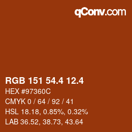 カラーコード: RGB 151 54.4 12.4 | qconv.com