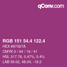 カラーコード: RGB 151 54.4 122.4 | qconv.com