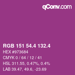 カラーコード: RGB 151 54.4 132.4 | qconv.com