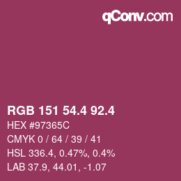 カラーコード: RGB 151 54.4 92.4 | qconv.com