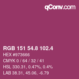カラーコード: RGB 151 54.8 102.4 | qconv.com