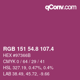 カラーコード: RGB 151 54.8 107.4 | qconv.com