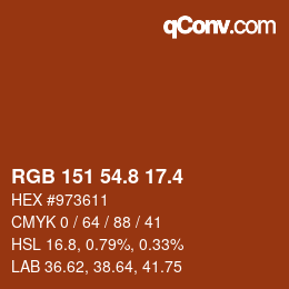 カラーコード: RGB 151 54.8 17.4 | qconv.com