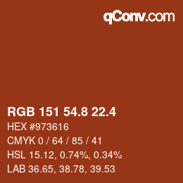 カラーコード: RGB 151 54.8 22.4 | qconv.com