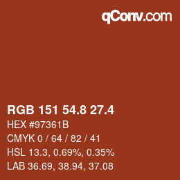 カラーコード: RGB 151 54.8 27.4 | qconv.com