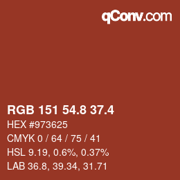 カラーコード: RGB 151 54.8 37.4 | qconv.com