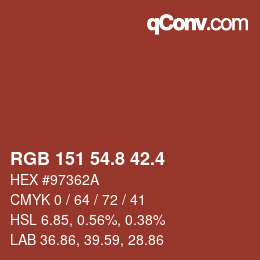 カラーコード: RGB 151 54.8 42.4 | qconv.com