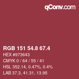 カラーコード: RGB 151 54.8 67.4 | qconv.com