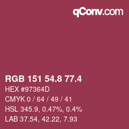 カラーコード: RGB 151 54.8 77.4 | qconv.com