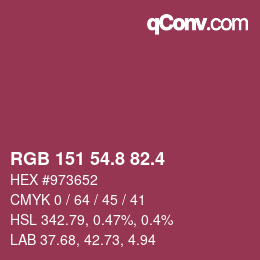 カラーコード: RGB 151 54.8 82.4 | qconv.com