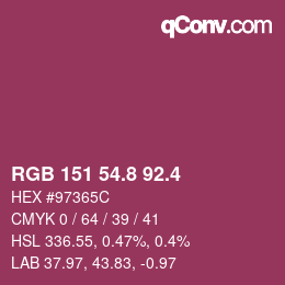 カラーコード: RGB 151 54.8 92.4 | qconv.com