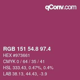 カラーコード: RGB 151 54.8 97.4 | qconv.com