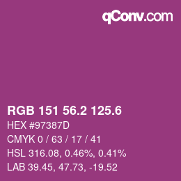 カラーコード: RGB 151 56.2 125.6 | qconv.com