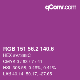 カラーコード: RGB 151 56.2 140.6 | qconv.com