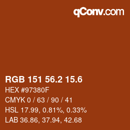 カラーコード: RGB 151 56.2 15.6 | qconv.com