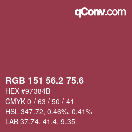 カラーコード: RGB 151 56.2 75.6 | qconv.com
